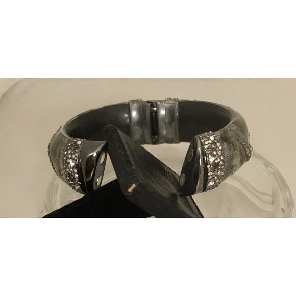 ALEXIS BITTAR Clear Lucite Black Splatter Origami Crystal Inlay Bracelet RARE - Picture 9 of 10